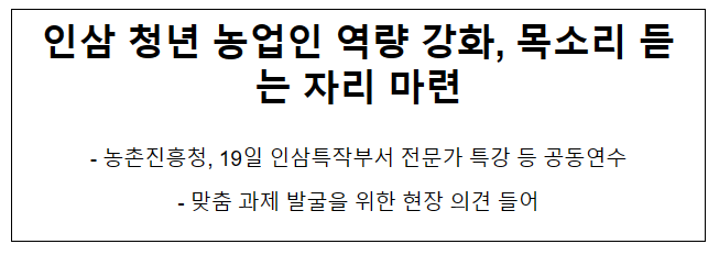 인삼 청년 농업인 역량 강화, 목소리 듣는 자리 마련 인삼 청년 농업인 역량 강화, 목소리 듣는 자리 마련