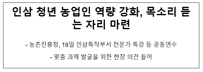 인삼 청년 농업인 역량 강화, 목소리 듣는 자리 마련