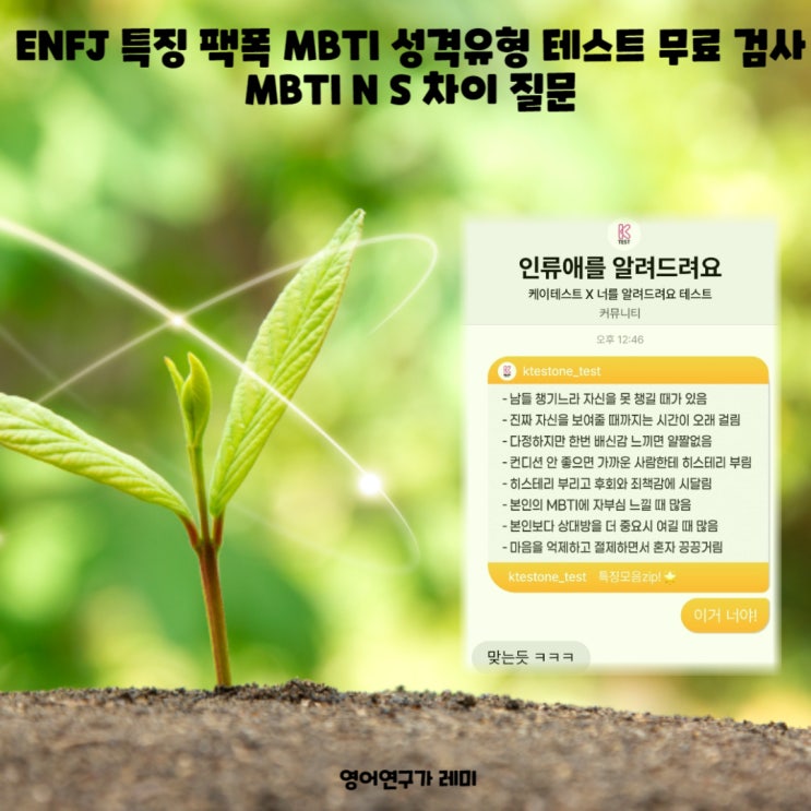 ENFJ 특징 팩폭 MBTI 성격유형 테스트 무료 검사 MBTI N S 차이 질문
