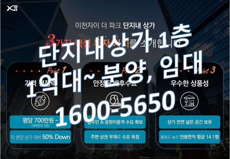  이천자이 더 파크 아파트 단지내상가 1층 1억대~ 착한분양가로 실 수요자들 관심증가