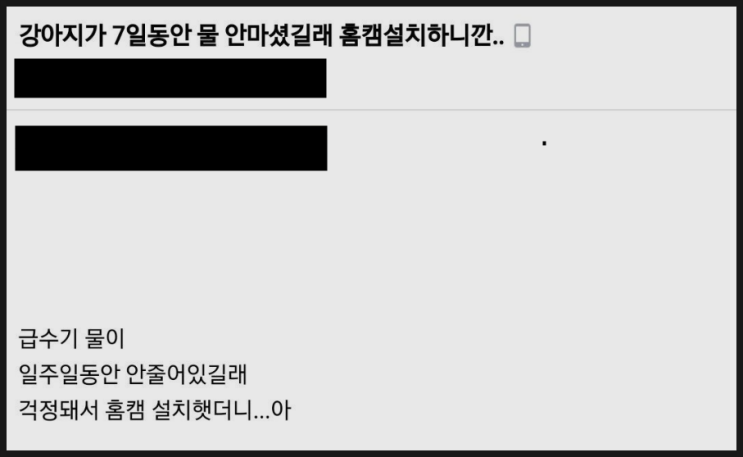 강아지가 7일동안 물을 안마시길래 홈캠 설치하니