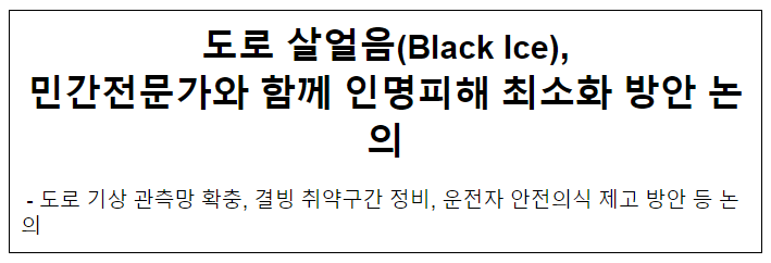 도로 살얼음(Black Ice), 민간전문가와 함께 인명피해 최소화 방안 논의 도로 살얼음(Black Ice), 민간전문가와 함께 인명피해 최소화 방안 논의
