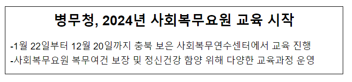 병무청, 2024년 사회복무요원 교육 시작 병무청, 2024년 사회복무요원 교육 시작