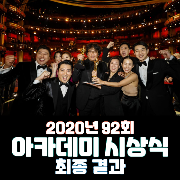  2020년 92회 아카데미 시상식 최종 결과