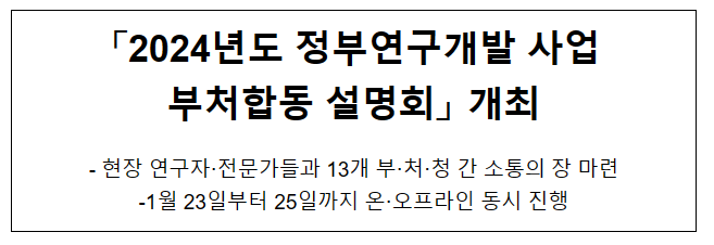 2024년도 정부연구개발 사업 부처합동 설명회 개최 2024년도 정부연구개발 사업 부처합동 설명회 개최