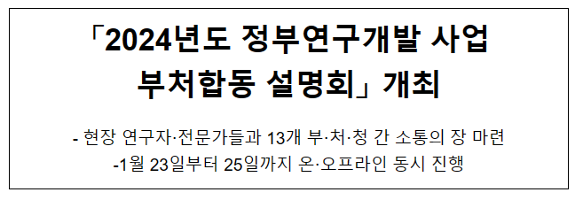 2024년도 정부연구개발 사업 부처합동 설명회 개최