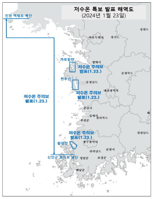 저수온 위기경보 ‘경계’ 단계 상향