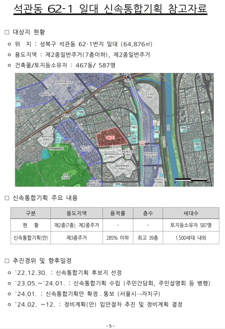 서울시, 석관동 62-1일대 신속통합기획 확정