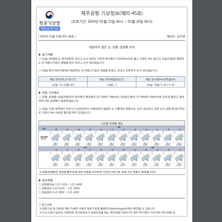  [제주 여행기..?] 항공기상청 공항기상정보로 결항 예측하는 방법(24년 1월 제주공항 결항)