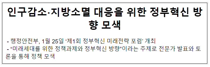 인구감소·지방소멸 대응을 위한 정부혁신 방향 모색 인구감소·지방소멸 대응을 위한 정부혁신 방향 모색