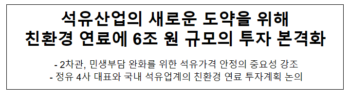 석유산업의 새로운 도약을 위해 친환경 연료에 6조 원 규모의 투자 본격화