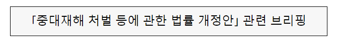 「중대재해 처벌 등에 관한 법률 개정안」 관련 브리핑 「중대재해 처벌 등에 관한 법률 개정안」 관련 브리핑