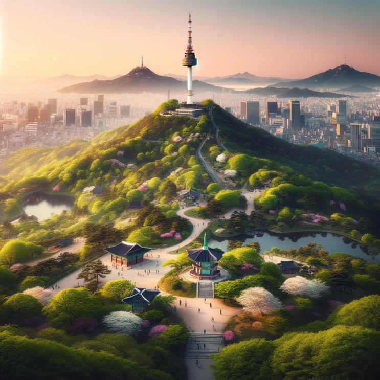 AI가 그린 꿈의 도시: 서울 남산의 디지털 전경