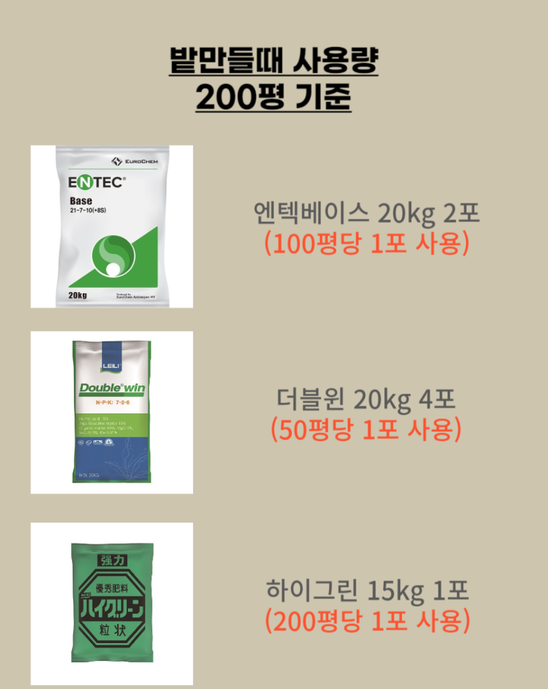 엔텍비료· 더블윈비료·하이그린비료로 고추정식전 밭만들기!!(사용량과 가격)