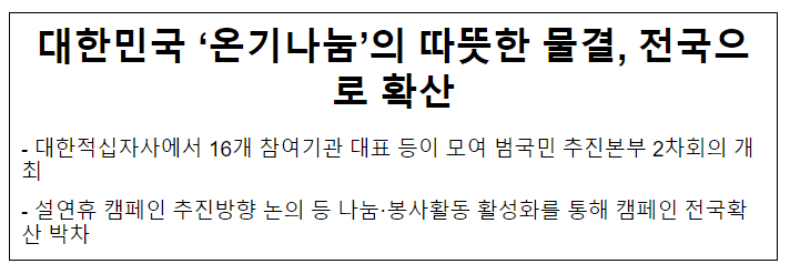 대한민국 ‘온기나눔’의 따뜻한 물결, 전국으로 확산 대한민국 ‘온기나눔’의 따뜻한 물결, 전국으로 확산