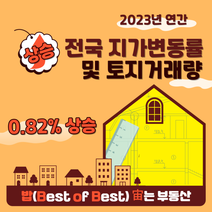  밥주의 한눈에 통계 2023년 연간 전국 지가 상승률 및 변동률 및 토지거래량
