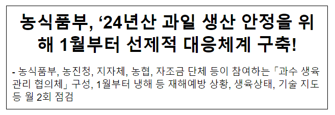 농식품부, ’24년산 과일 생산 안정을 위해 1월부터 선제적 대응체계 구축!