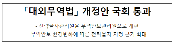 「대외무역법」 개정안 국회 통과 「대외무역법」 개정안 국회 통과