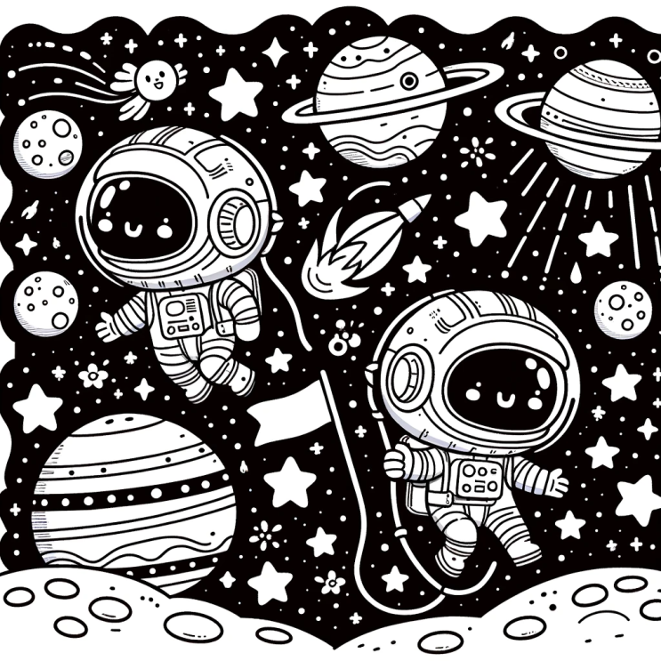  우주 속 귀여운 탐험가들과 색칠 여행 