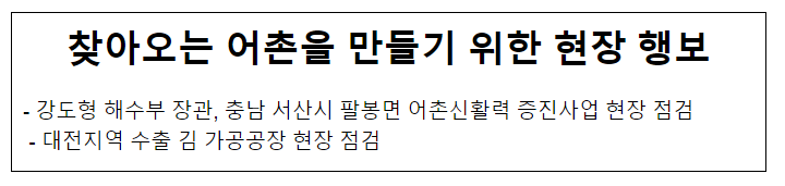 (동정) 찾아오는 어촌을 만들기 위한 현장 행보