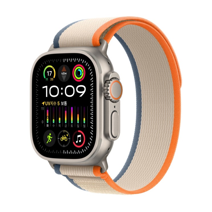  [애플] 애플워치 울트라2 GPS + Cellular 49mm 티타늄 케이스, S/M 오렌지/베이지 트레일 루프 - MRF13KH/A