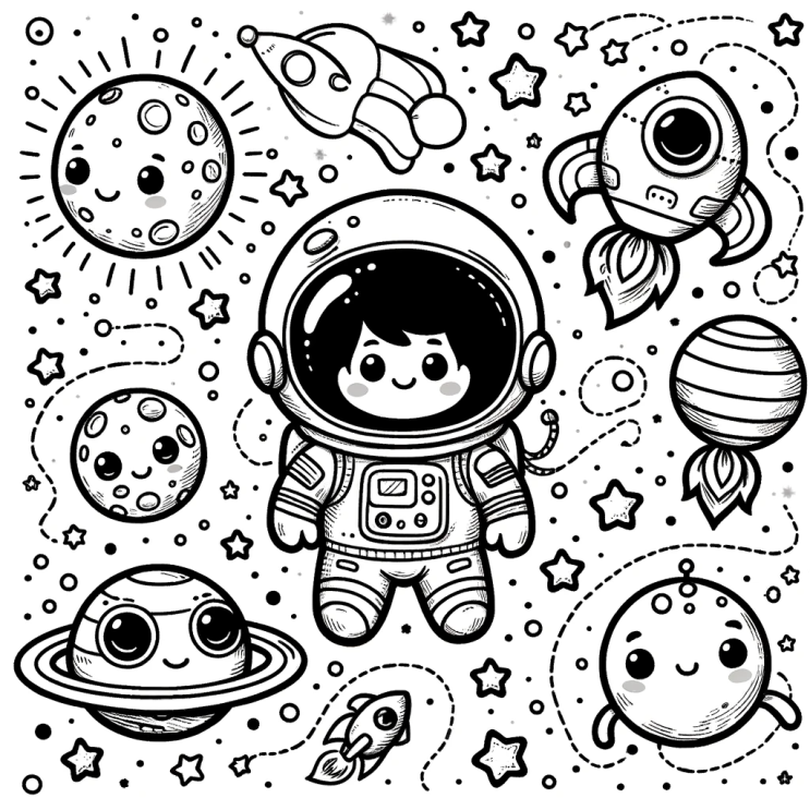  우주 탐험가들과 함께하는 색칠 놀이! 