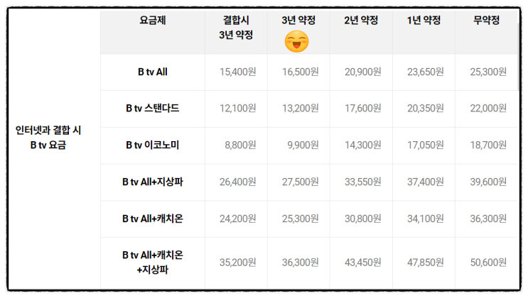  SK브로드밴드 IPTV의 요금제 Btv