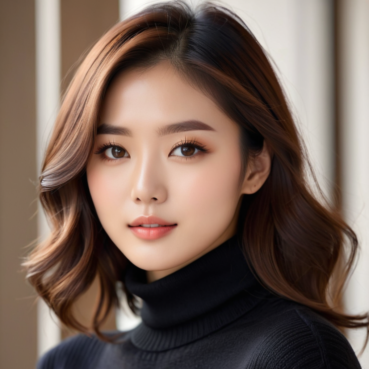 스테이블 디퓨전(Stable Diffusion)을 이용한 이미지 생성사례 / Woman wearing on turtle neck sweater / 디지털콘텐츠규레이터 황선웅