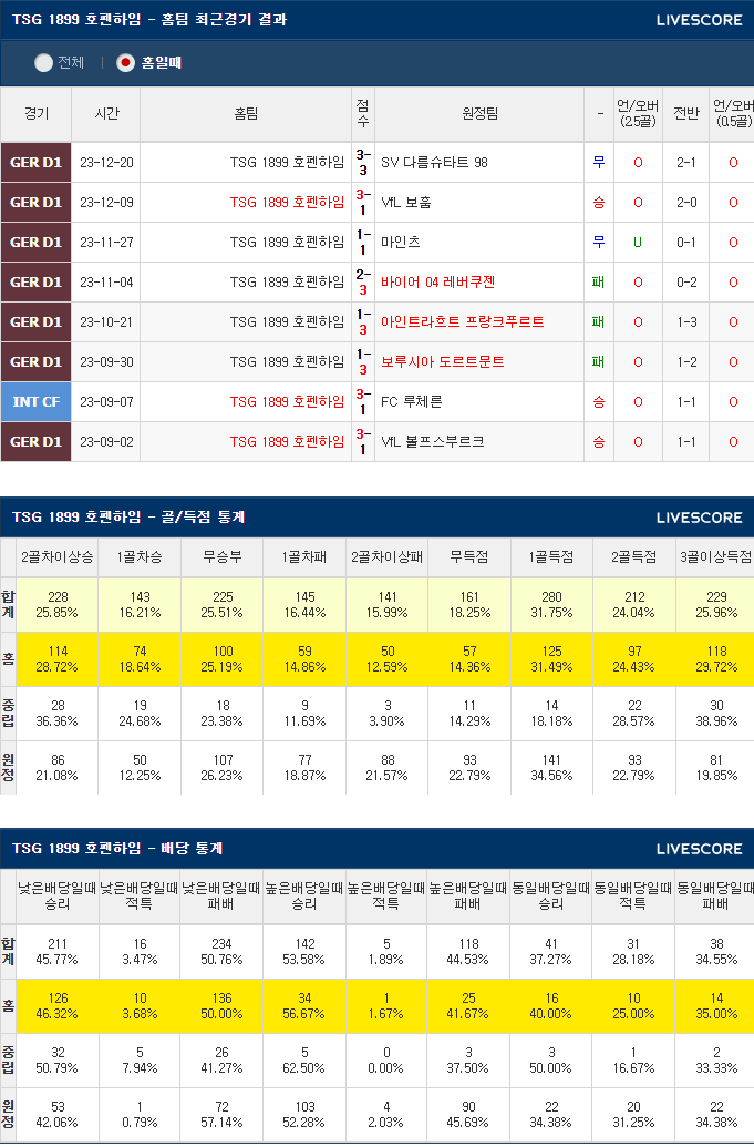  1월27일 호펜하임 하이덴하임 해외축구분석