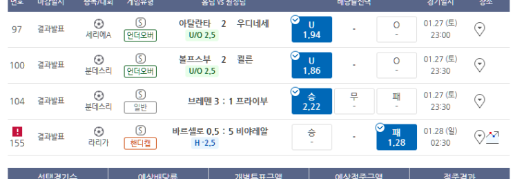 프로토 1/27일 토요일 경기 적중 2장 프로토 1/27일 토요일 경기 적중 2장