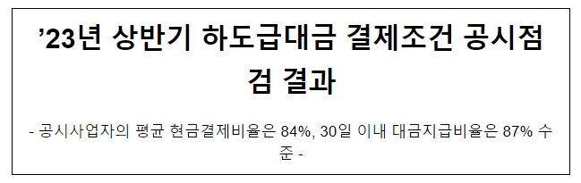 2023년 상반기 하도급대금 결제조건 공시 점검결과