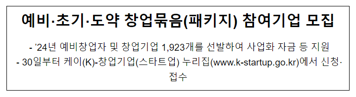 예비·초기·도약 창업묶음(패키지) 참여기업 모집 예비·초기·도약 창업묶음(패키지) 참여기업 모집