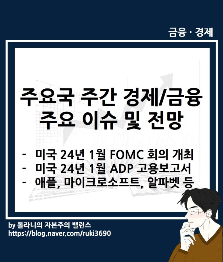 미국 1월 FOMC 회의. 애플, 마이크로소프트, 알파벳 등 주요 기업 4분기 실적 발표 등 주간 글로벌 경제·금융 이슈 및 전망