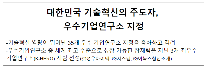 대한민국 기술혁신의 주도자, 우수기업연구소 지정 대한민국 기술혁신의 주도자, 우수기업연구소 지정