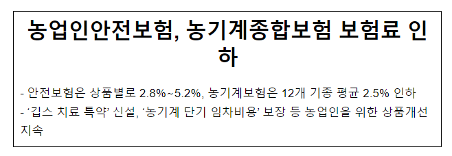 농업인안전보험, 농기계종합보험 보험료 인하 농업인안전보험, 농기계종합보험 보험료 인하