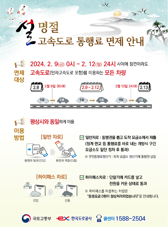 설 연휴 고속도로 통행료 면제안 국무회의 통과 설 연휴 고속도로 통행료 면제안 국무회의 통과