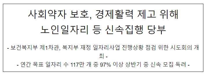 사회약자 보호, 경제활력 제고 위해 노인일자리 등 신속집행 당부