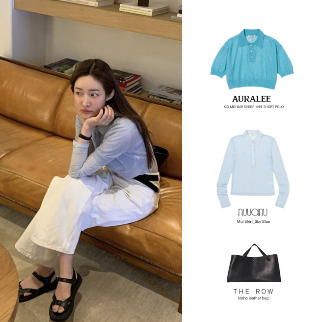 차정원 오라리 AURALEE 블루 니트 이너 티셔츠 더로우 아이다호 백 가방 패션 의상 스타일 차정원 오라리 AURALEE 블루 니트 이너 티셔츠 더로우 아이다호 백 가방 패션 의상 스타일