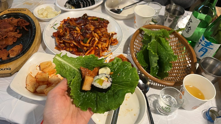 [전주]오원집 본점 김밥쌈 연탄불고기 오징어볶음 맛집