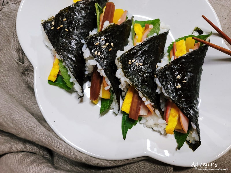 간단한 접는 김밥 만들기 접어먹는 세모김밥 마약김밥 겨자소스 만드는 법 : 네이버 블로그