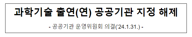 과학기술 출연(연) 공공기관 지정해제 과학기술 출연(연) 공공기관 지정해제