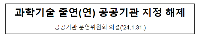 과학기술 출연(연) 공공기관 지정해제