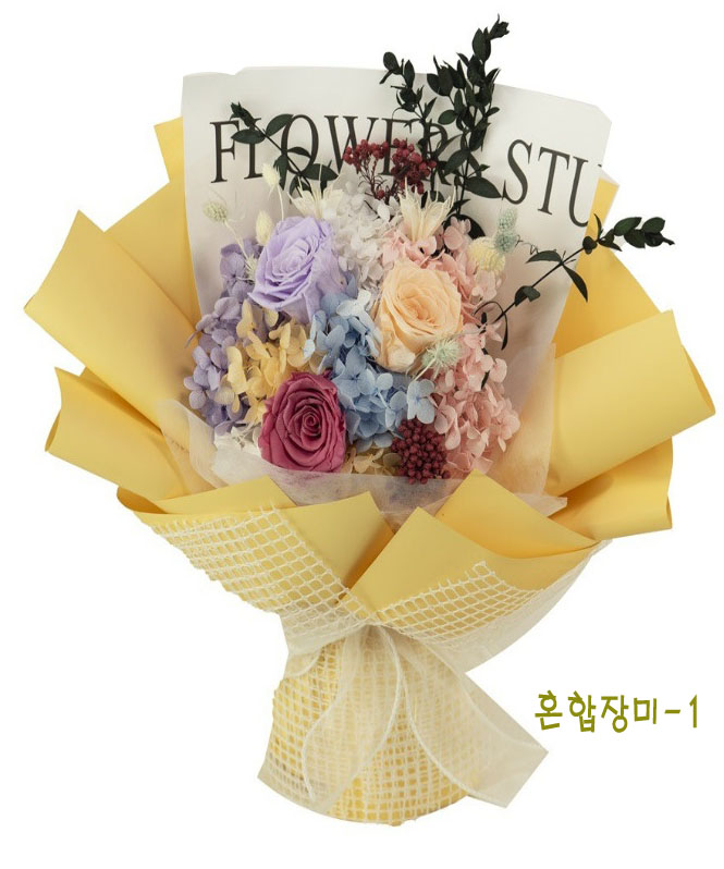  프리저브드플라워장미꽃(혼합장미-1) + 쇼핑백