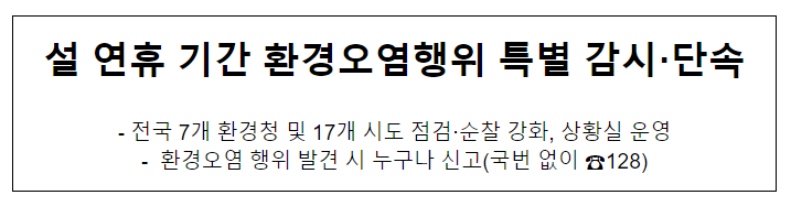 설 연휴 기간 환경오염행위 특별 감시·단속 설 연휴 기간 환경오염행위 특별 감시·단속
