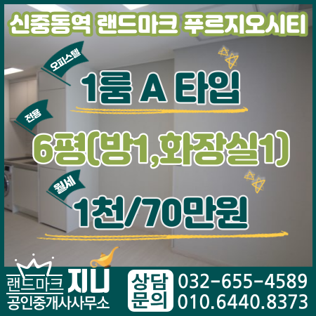  신중동역 랜드마크 푸르지오시티 오피스텔 원룸(A타입)월세/전입가능
