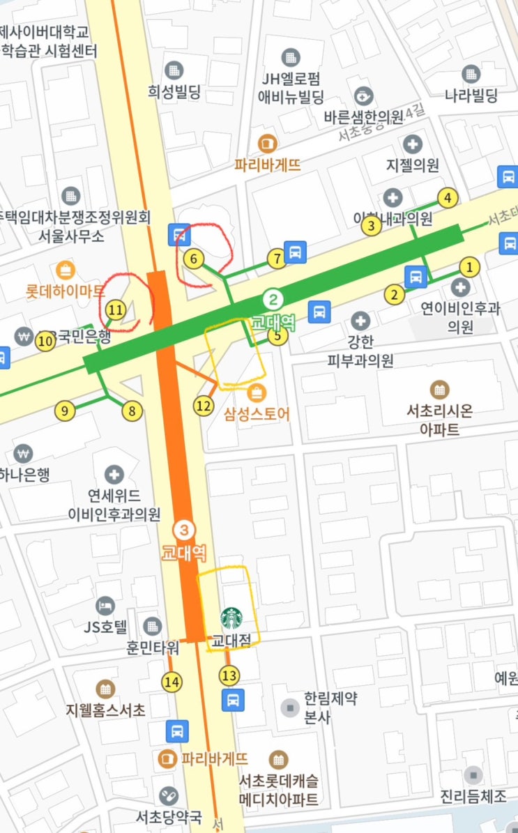  [2호선,3호선]교대역 엘레베이터 위치