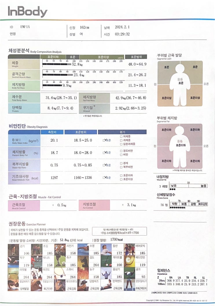  9개월차 다이어터 인바디 측정 (두 달 동안의 변화)