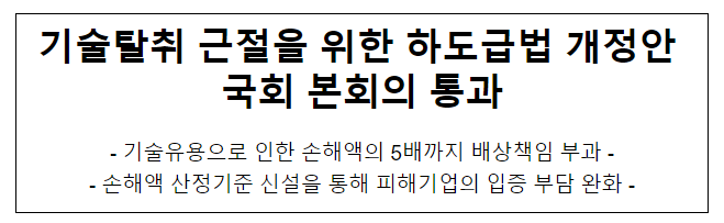 하도급법 개정안 국회 본회의 통과