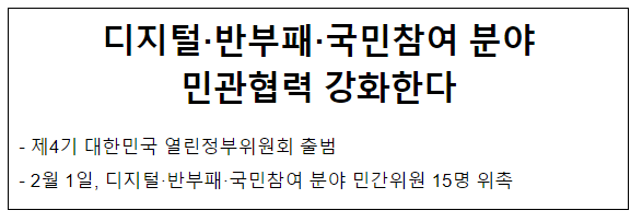 디지털·반부패·국민참여 분야 민관협력 강화한다 디지털·반부패·국민참여 분야 민관협력 강화한다