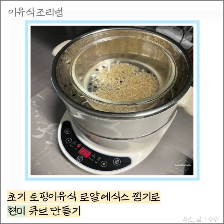  중기 토핑이유식 로얄에식스 찜기로 "현미 큐브" 만들기 (6배죽)